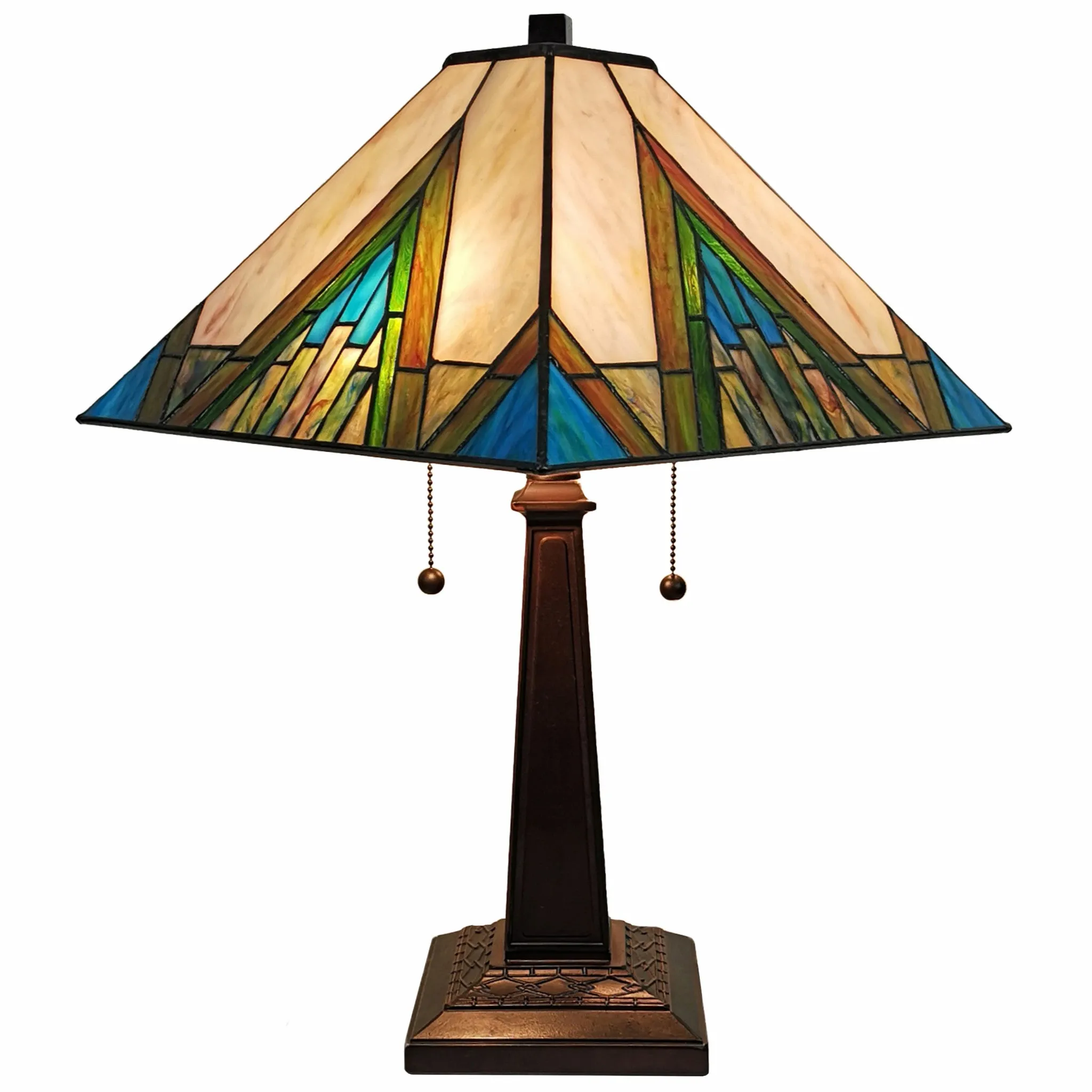 23" Stained Glass Handcrafted Pyramid Style Two Light Mission Style Table Lamp By Homeroots