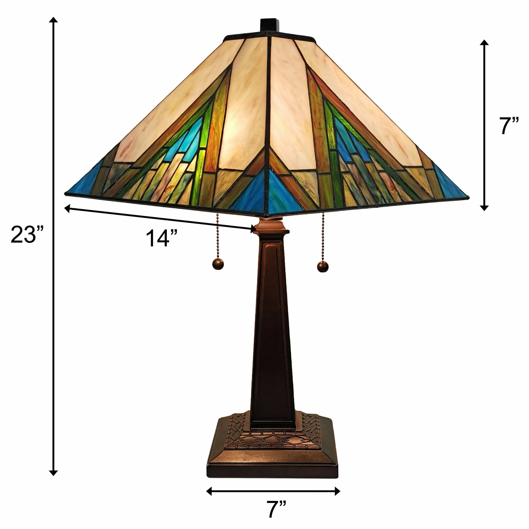 23" Stained Glass Handcrafted Pyramid Style Two Light Mission Style Table Lamp By Homeroots