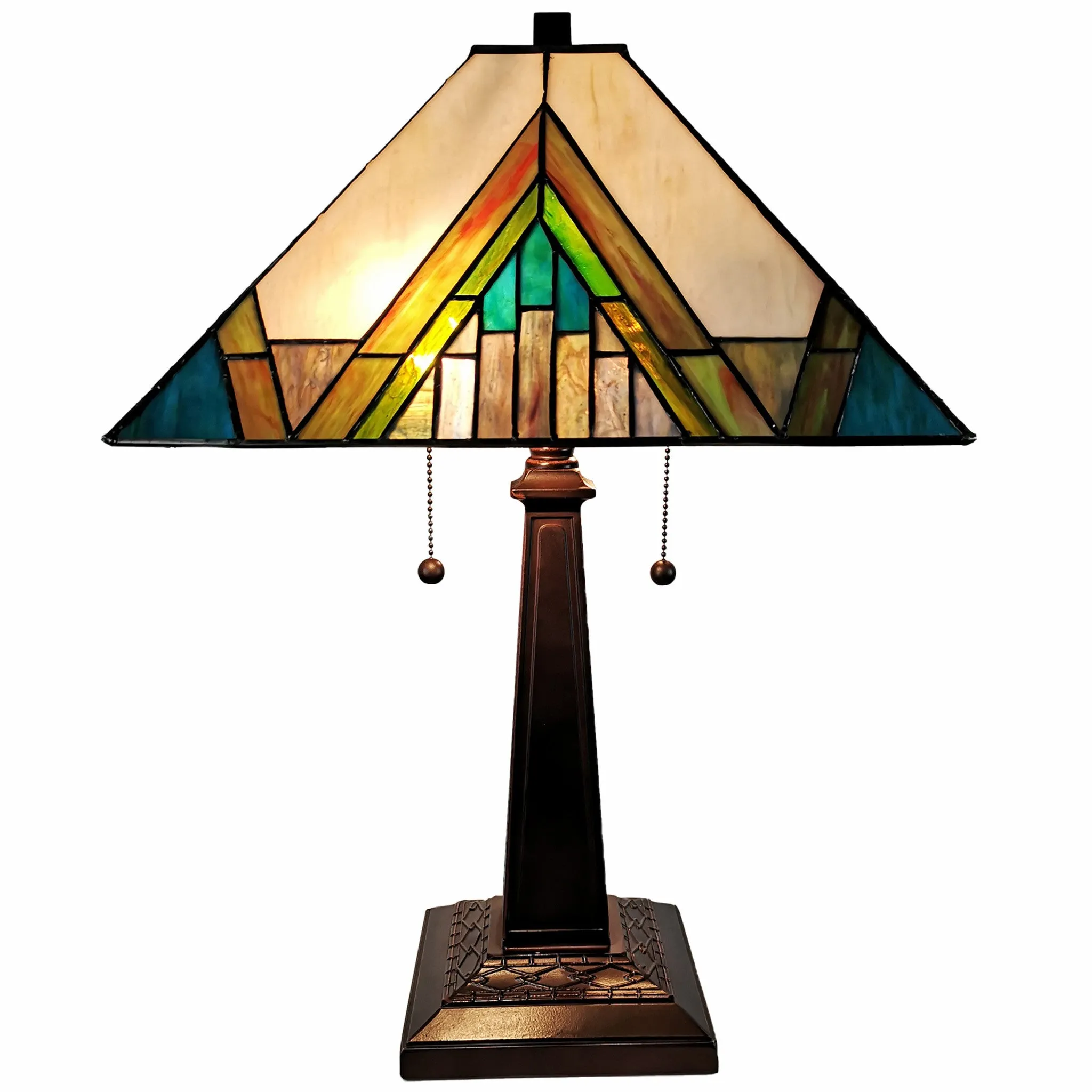 23" Stained Glass Handcrafted Pyramid Style Two Light Mission Style Table Lamp By Homeroots