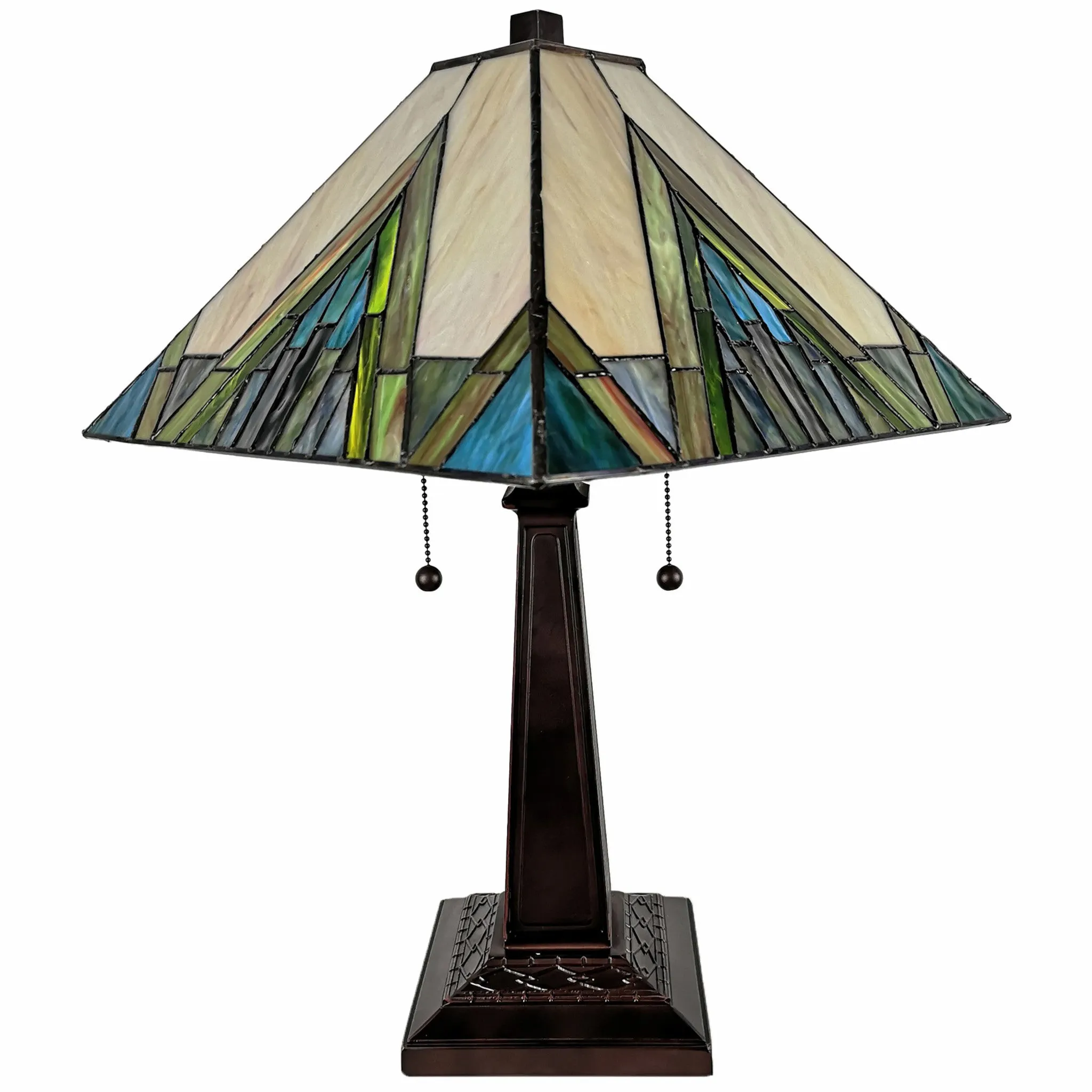 23" Stained Glass Handcrafted Pyramid Style Two Light Mission Style Table Lamp By Homeroots