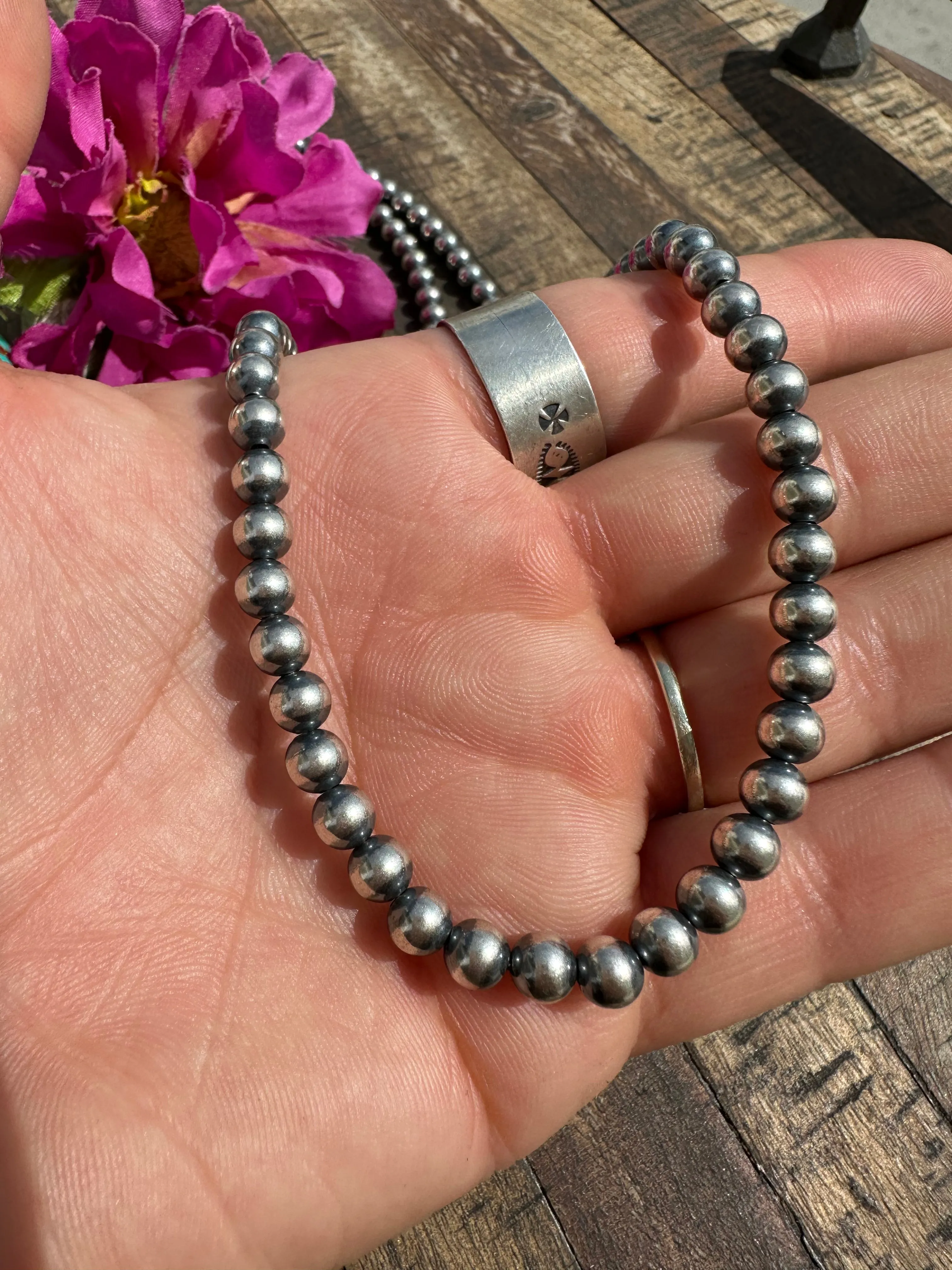 24" 6MM "Navajo Style" Sterling Pearls