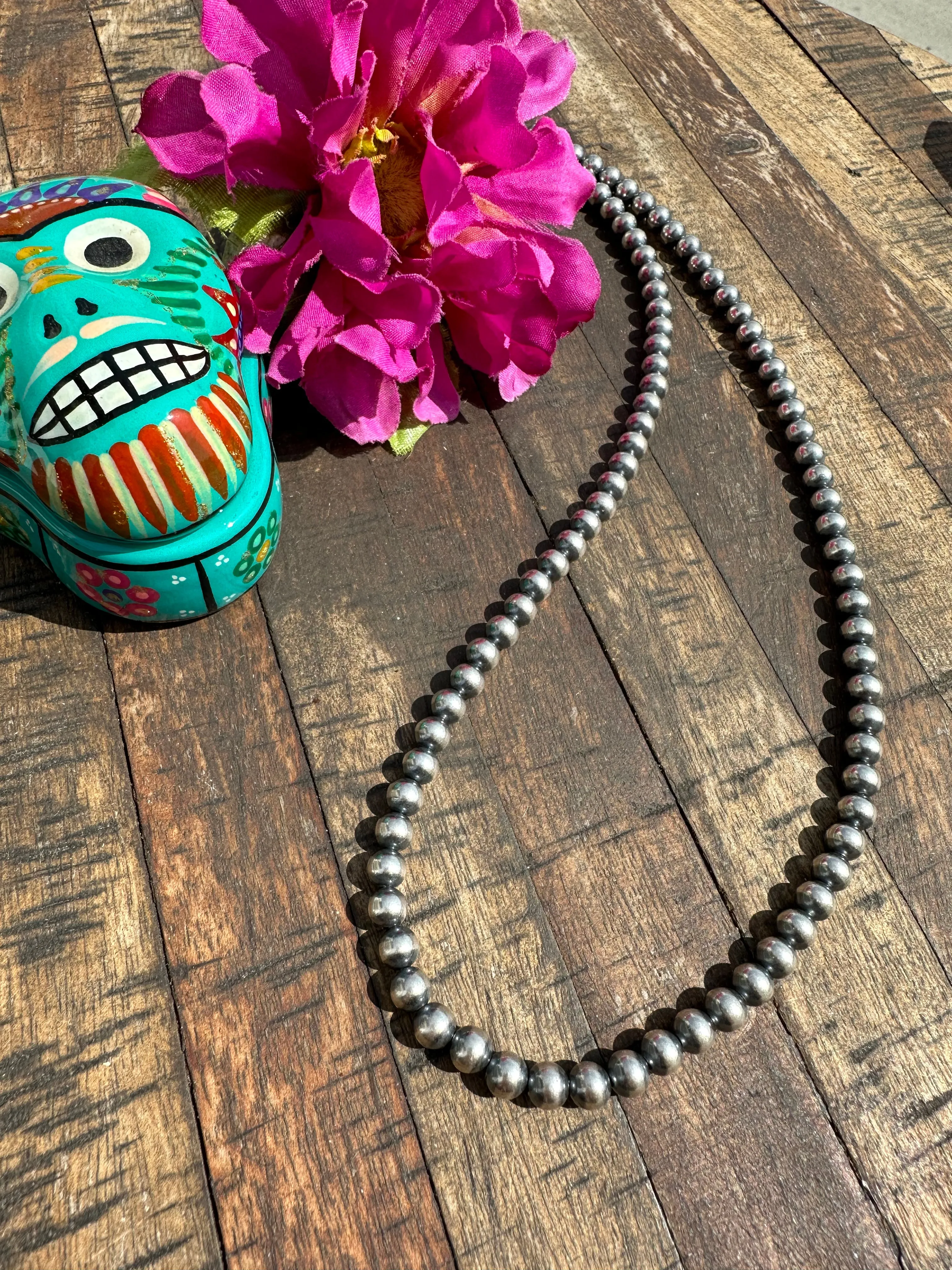 24" 6MM "Navajo Style" Sterling Pearls