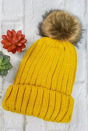 #8 Mustard Pom-Pom Beanie