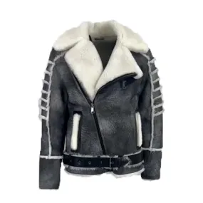 Albert distressed Grey shearling biker style jacket