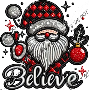 Believe Santa Checkered Faux Embroidery DTF Transfer