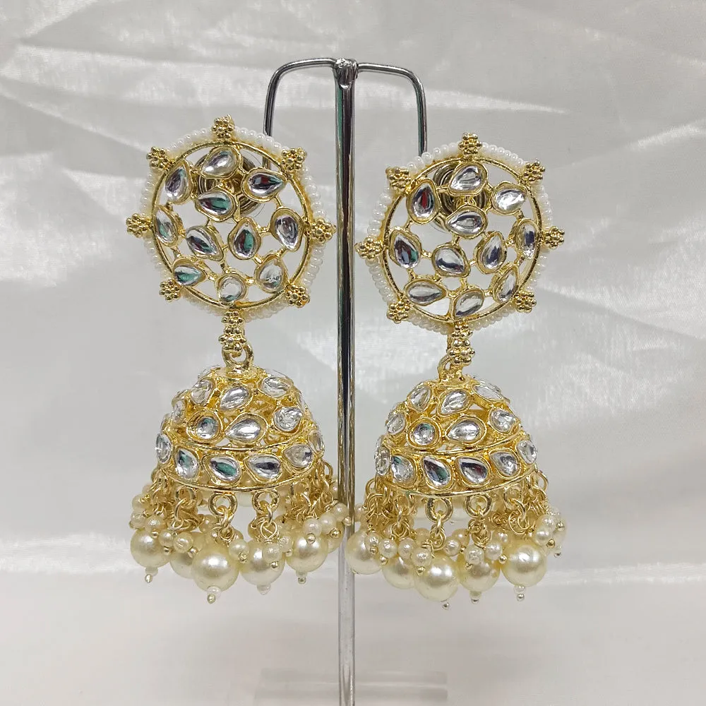 Bhavi Jewels Gold Plated Kundan Stone Jhumkis Earrings