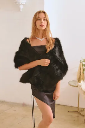 Black EXTRA Luxe Faux Fur Shawl Wrap