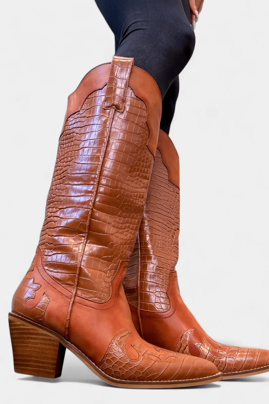 Brown Croc Western Cowboy Boots