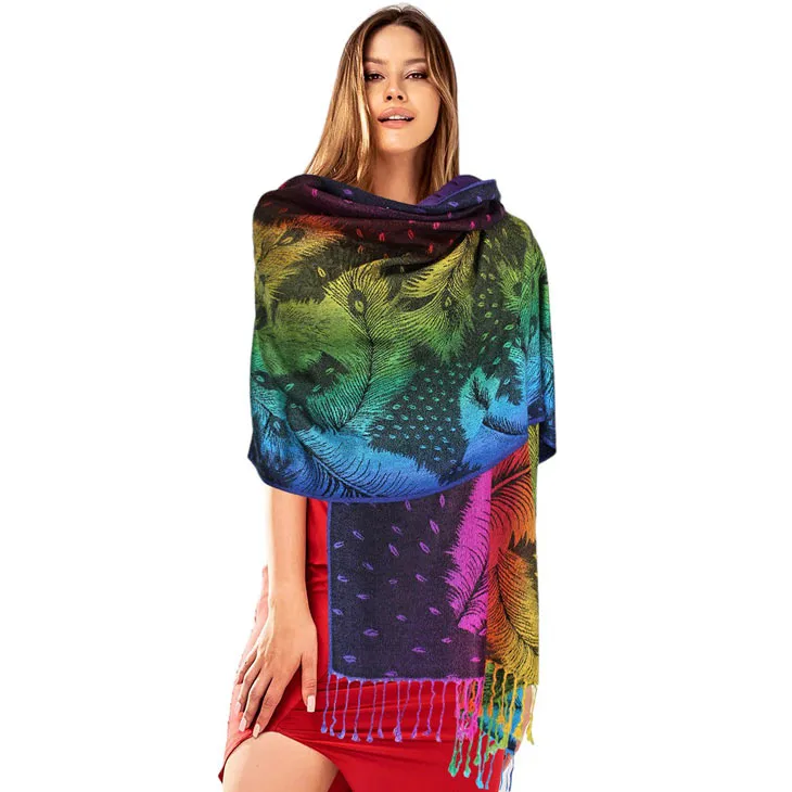 Colorful Peacock Printed Pashmina Scarf Shawl