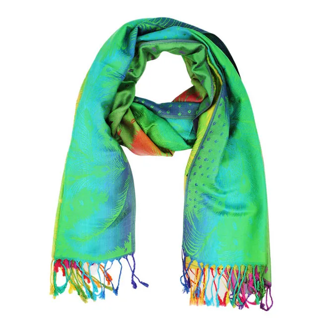 Colorful Peacock Printed Pashmina Scarf Shawl