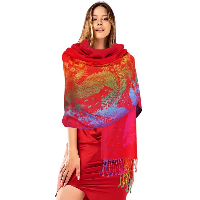 Colorful Peacock Printed Pashmina Scarf Shawl