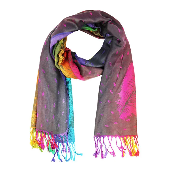 Colorful Peacock Printed Pashmina Scarf Shawl