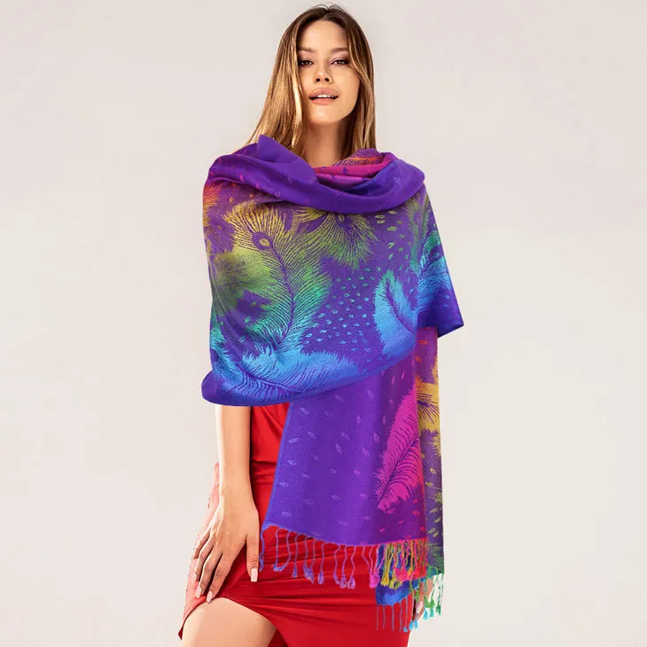 Colorful Peacock Printed Pashmina Scarf Shawl