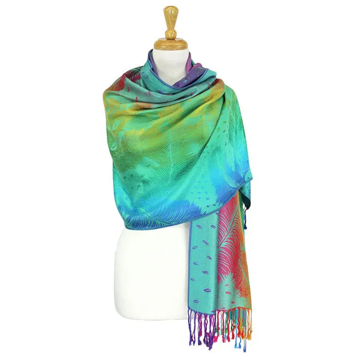 Colorful Peacock Printed Pashmina Scarf Shawl