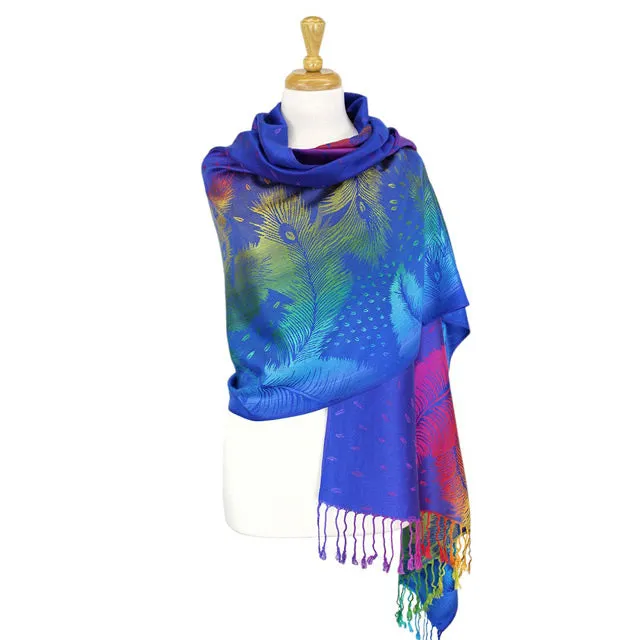 Colorful Peacock Printed Pashmina Scarf Shawl