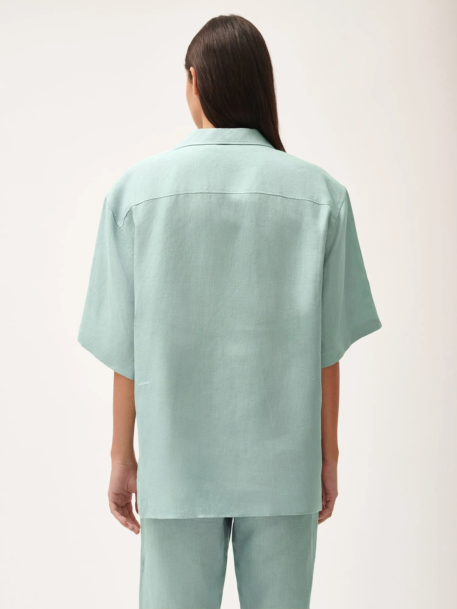 DNA Aloe Linen Camp Collar Shirt—eucalyptus blue