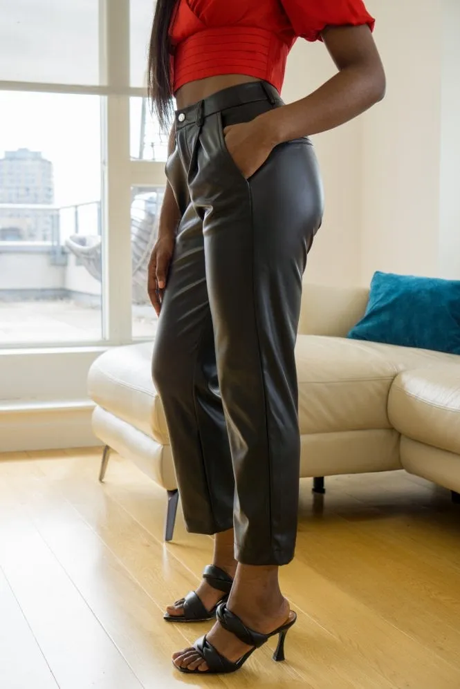 Double Second Faux Leather Taper Leg Trousers