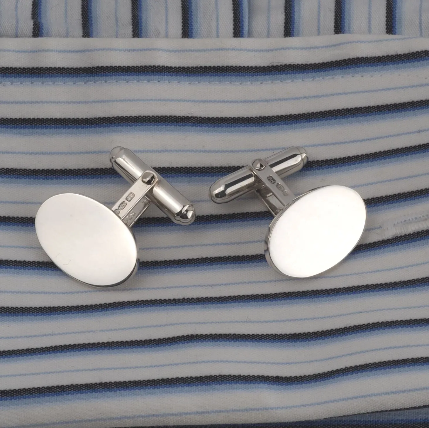 Engraved Sterling Silver Oval Swivel Torpedo Cufflinks