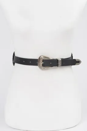 Faux Leather Western Style Multi Metal Belt with Star Accent piece