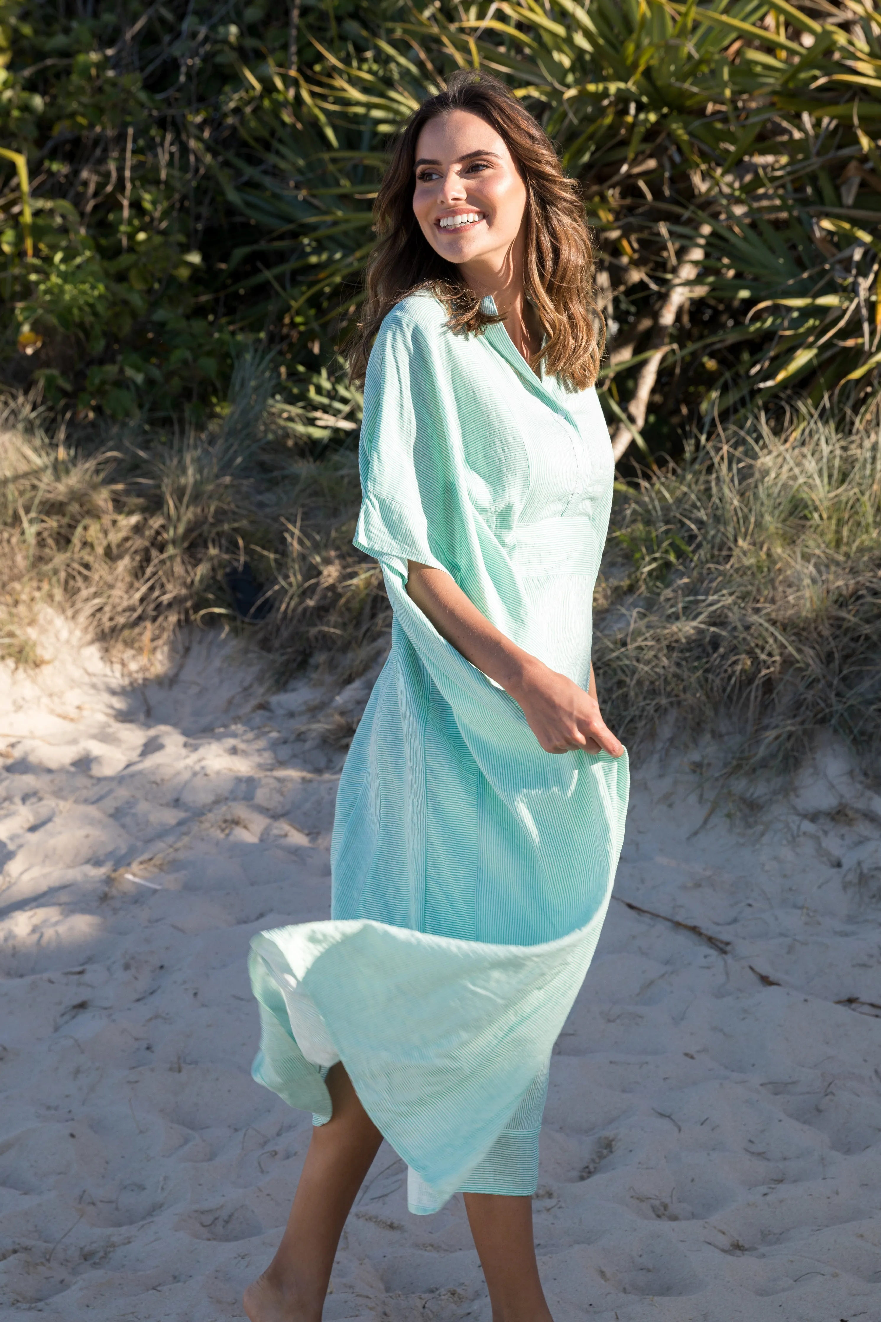 FINAL SALE Kaftan in Mint Stripe