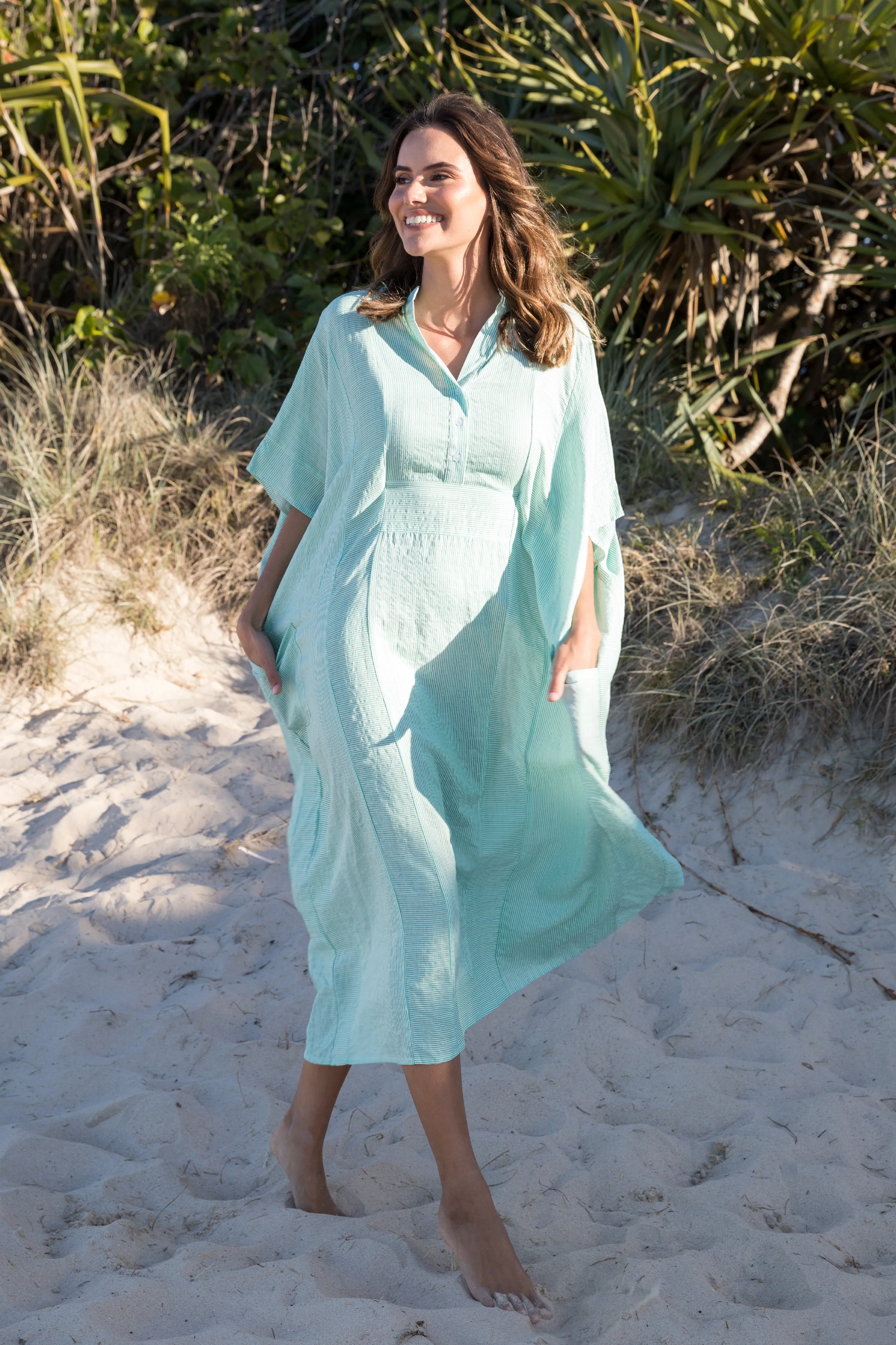 FINAL SALE Kaftan in Mint Stripe