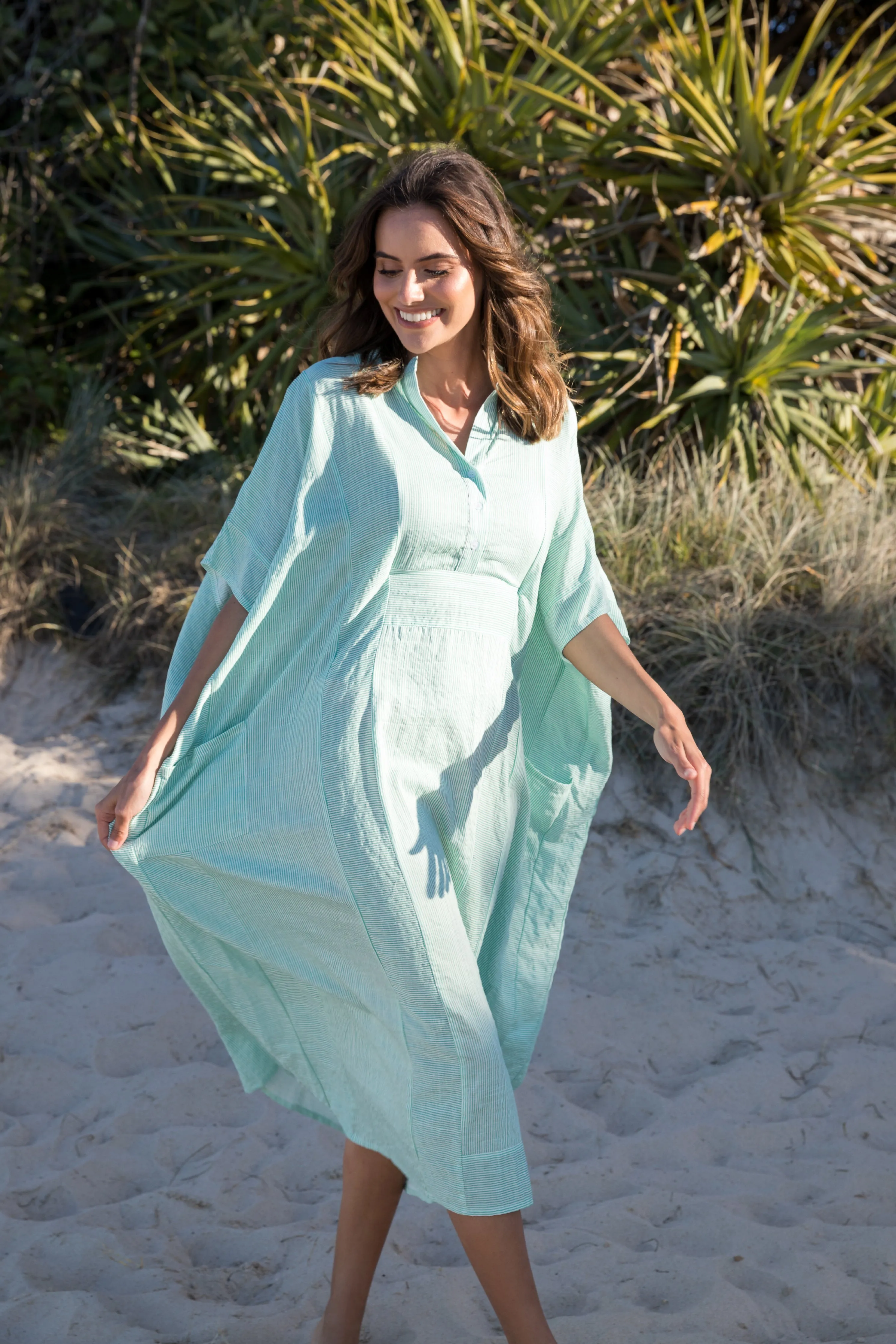 FINAL SALE Kaftan in Mint Stripe