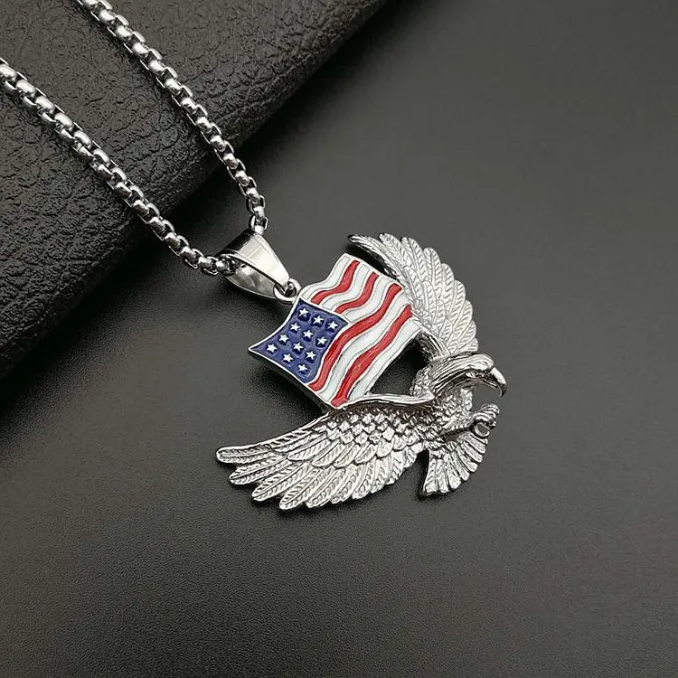 Flying Eagle＆Flag  Enamel Pendant