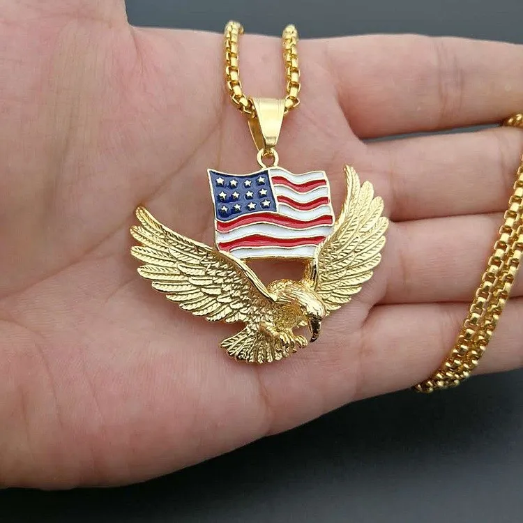 Flying Eagle＆Flag  Enamel Pendant