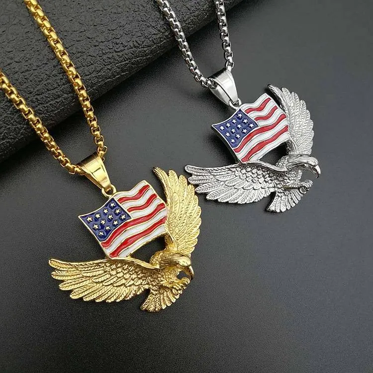 Flying Eagle＆Flag  Enamel Pendant