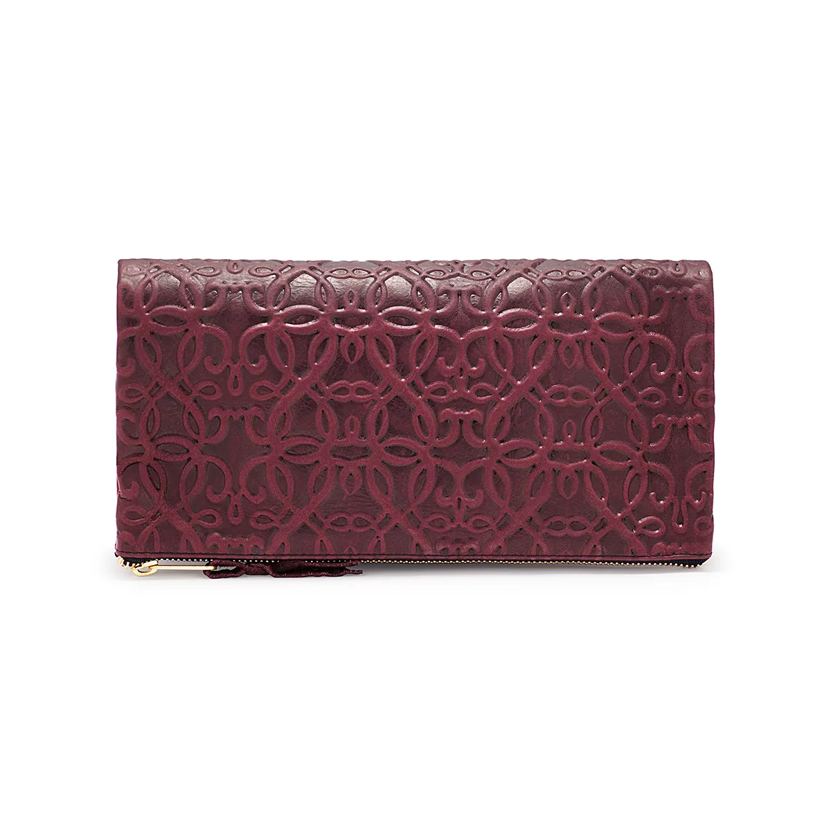 Fold Over Leather Clutch, Burgundy