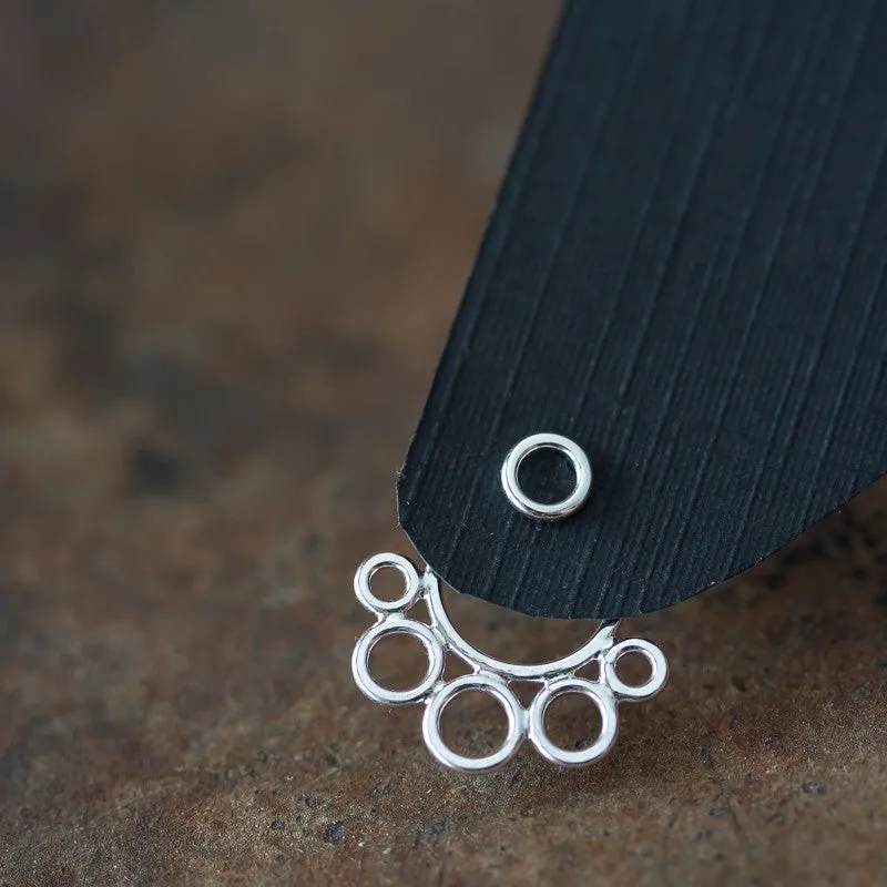 Geometric silver ear jacket earrings, minimalist solid sterling silver circles