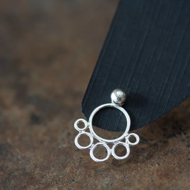 Geometric silver ear jacket earrings, minimalist solid sterling silver circles