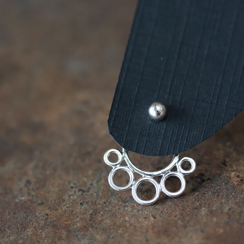 Geometric silver ear jacket earrings, minimalist solid sterling silver circles