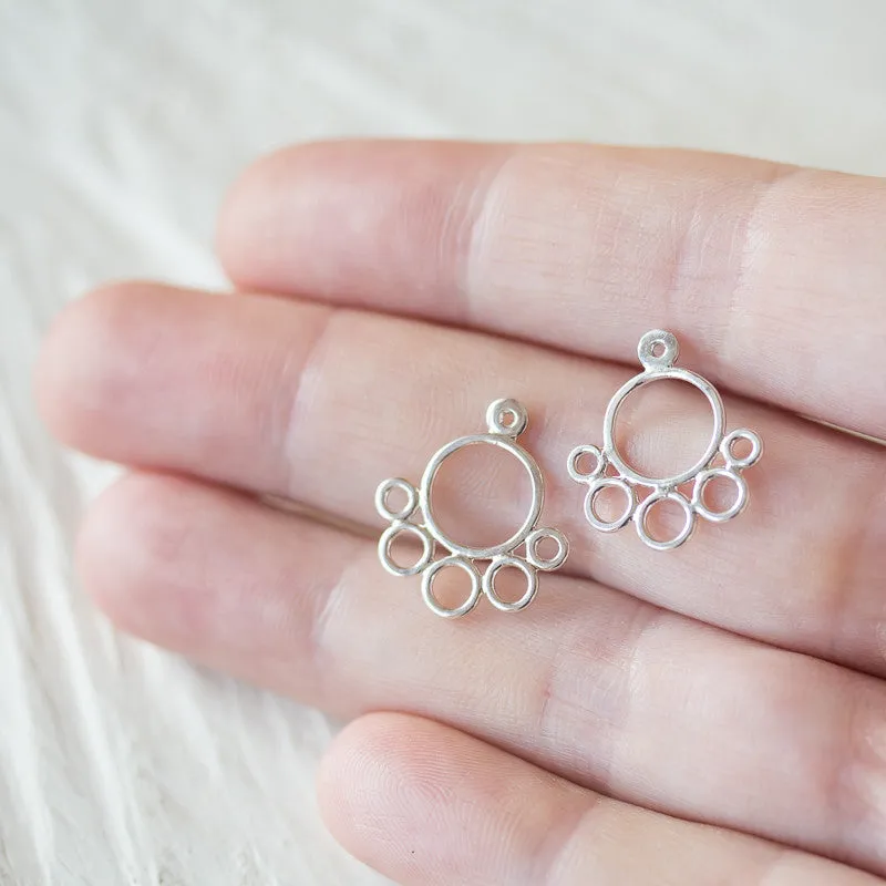 Geometric silver ear jacket earrings, minimalist solid sterling silver circles