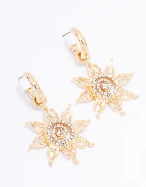 Gold Swirling Sun Drop Earrings