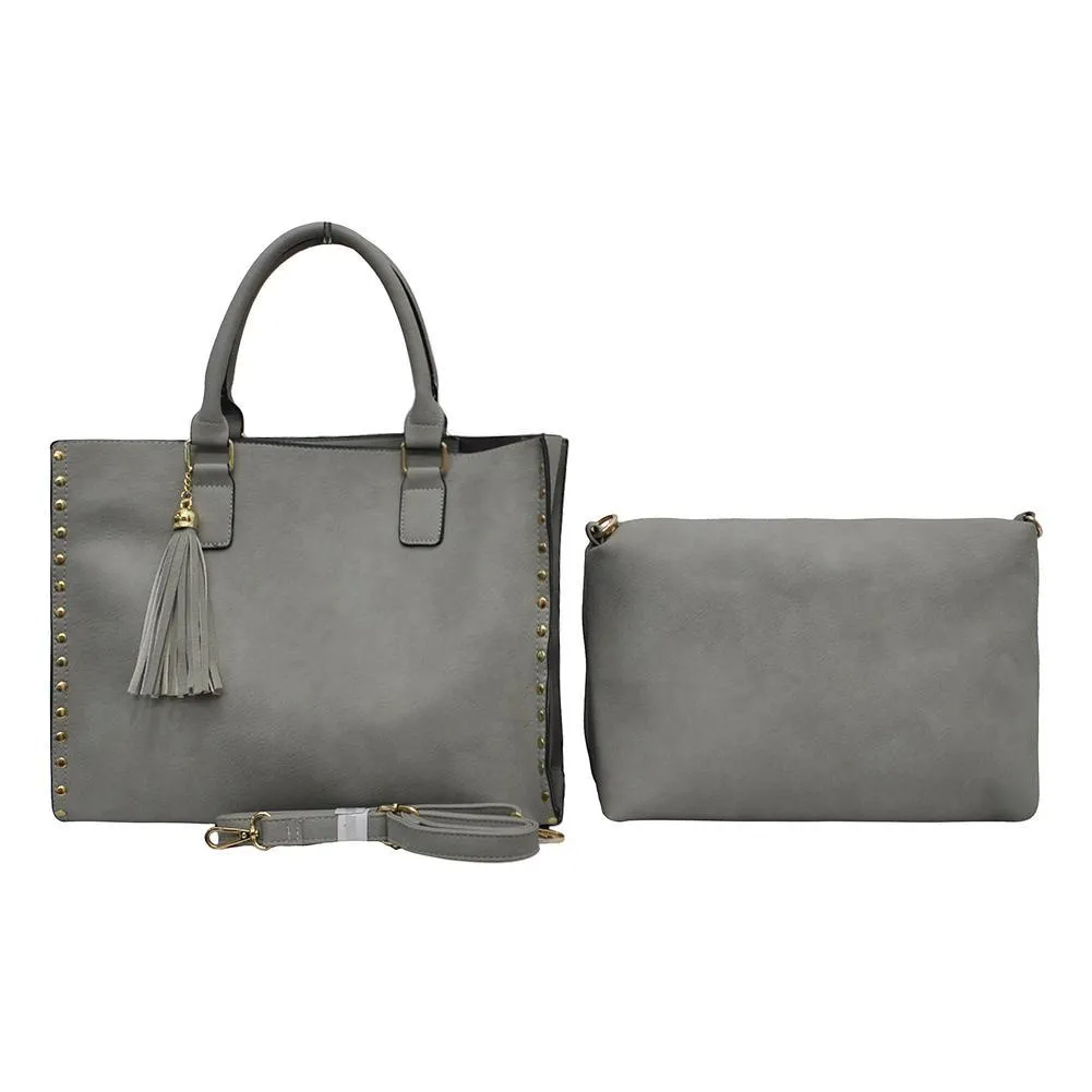 Gray NGIL Faux Leather 2-IN-1 Tassel Bag