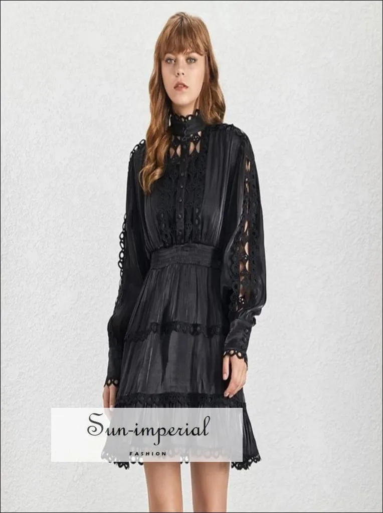 Hanna Dress -vintage Black Elegant Dress Lantern Long Sleeve Lace Women's Mini Dress