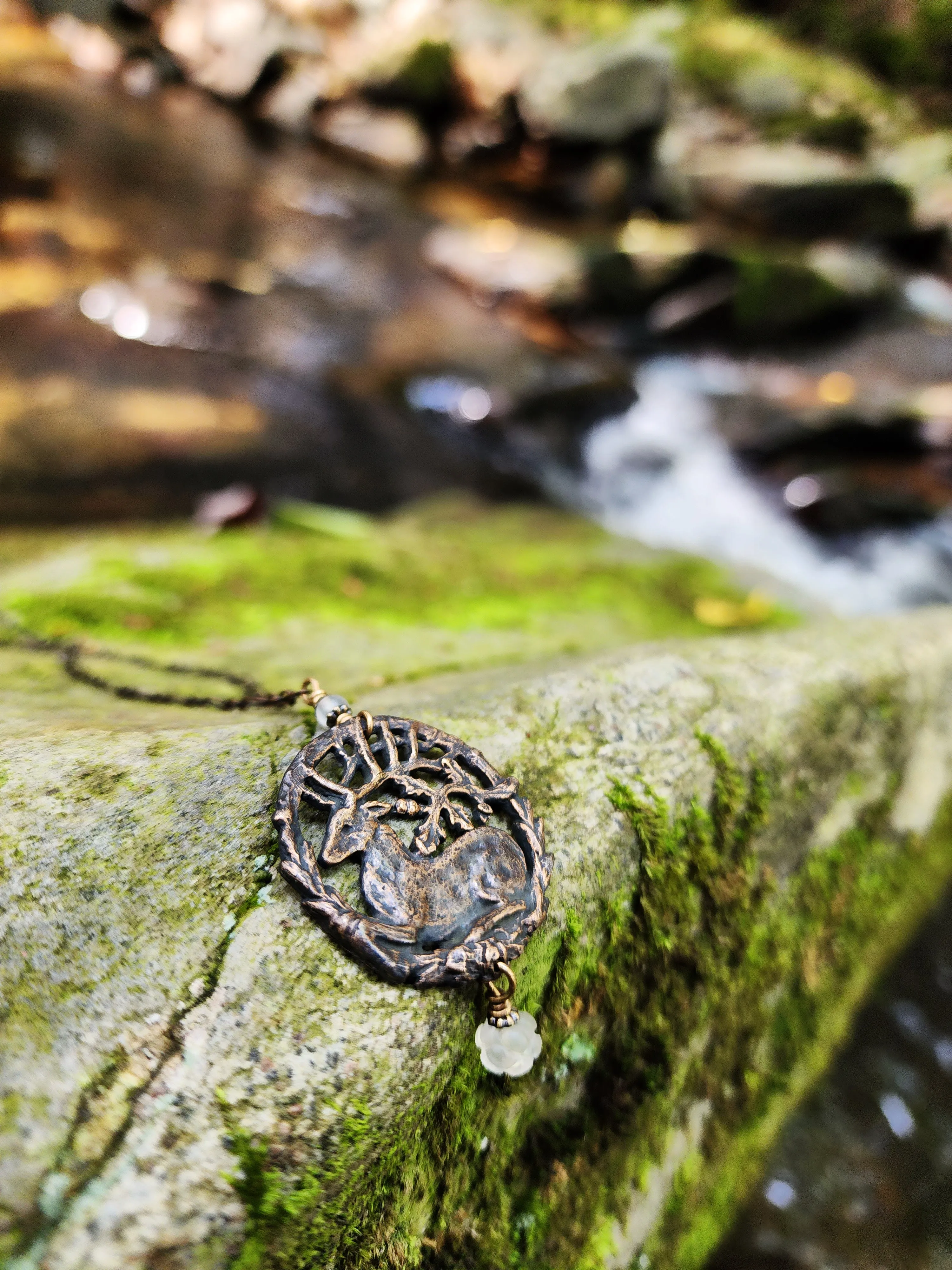 hart of the oak bower amulet - bronze & carved quartz