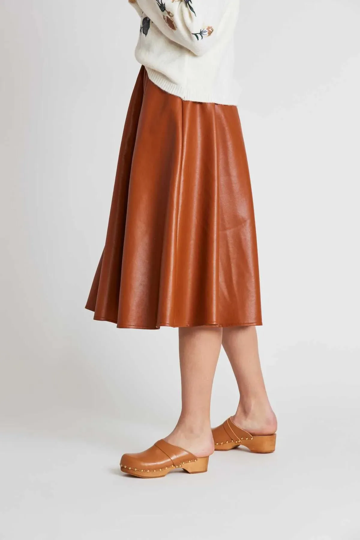 Honorine Vegan Leather Midi Skirt - Caramel