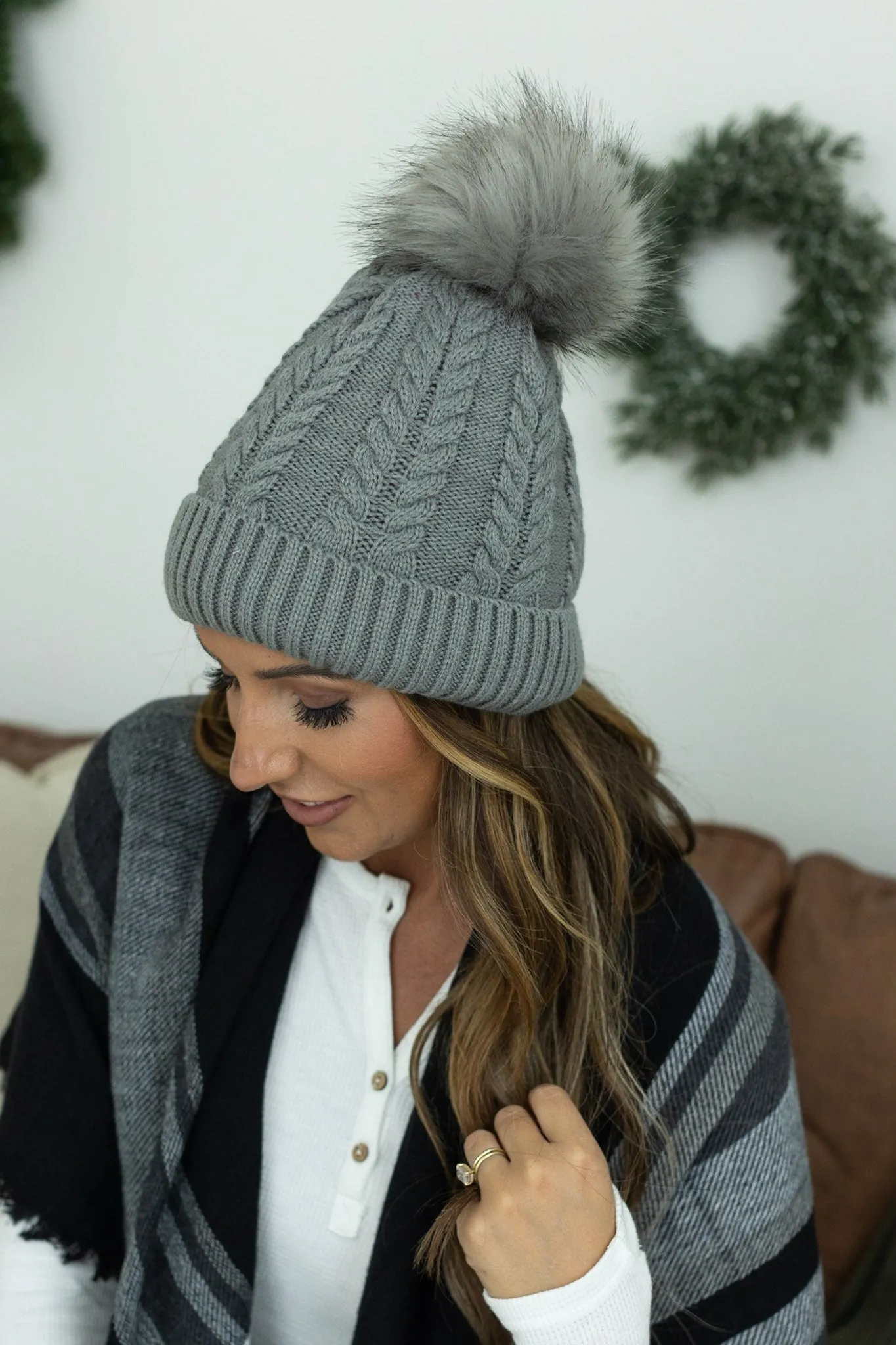 IN STOCK Bella Braid Beanie - Grey