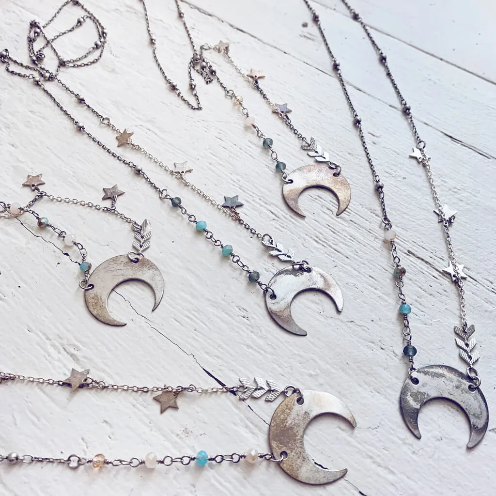 lunula // flame kissed boho copper or silver crescent moon necklace