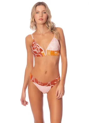 Maaji Leaf Patchwork Parade Long Line Triangle Bikini Top