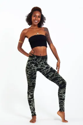 Marble Tie Dye Cotton Leggings in Dark Green