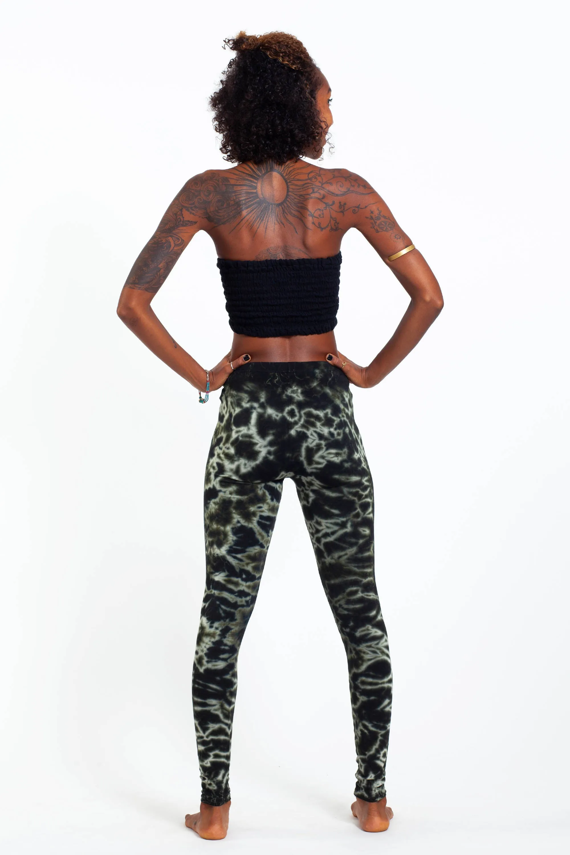 Marble Tie Dye Cotton Leggings in Dark Green