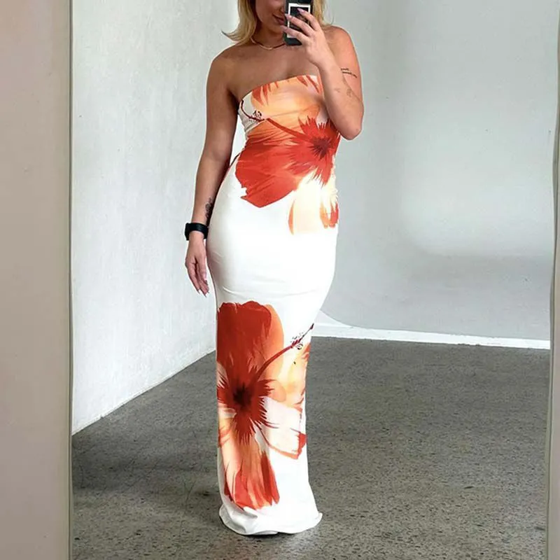 Ombre Abstract Floral Print Bandeau Dress