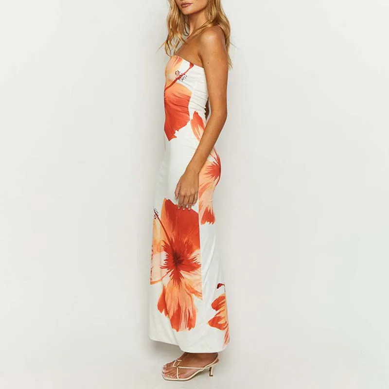 Ombre Abstract Floral Print Bandeau Dress