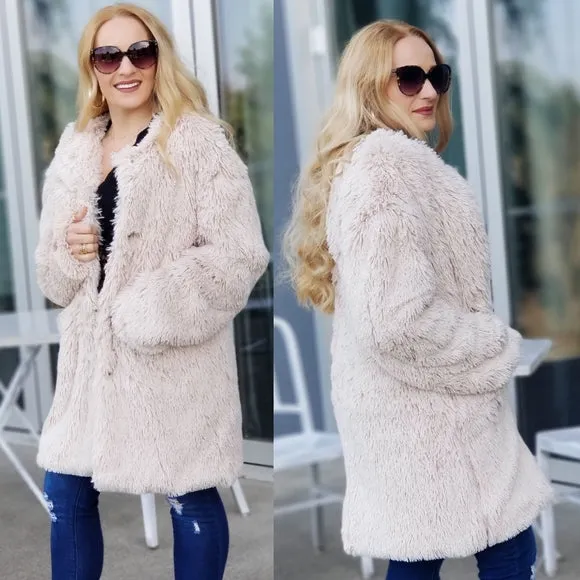 PAYTON Beige Plush Faux Fur Coat