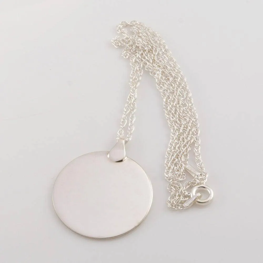 Personalised Silver Necklace Round Pendant