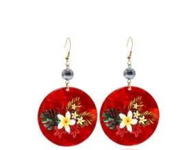 Plumeria Red Garden Earrings