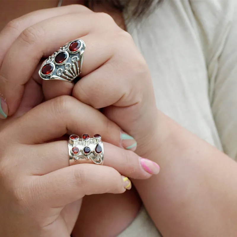 Savar Garnet Boho Style Ring